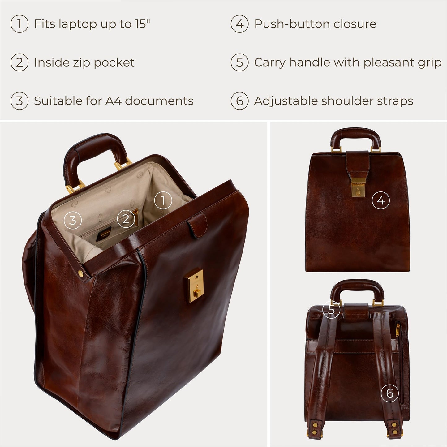 Time Resistance Leather Backpack for Men and Women