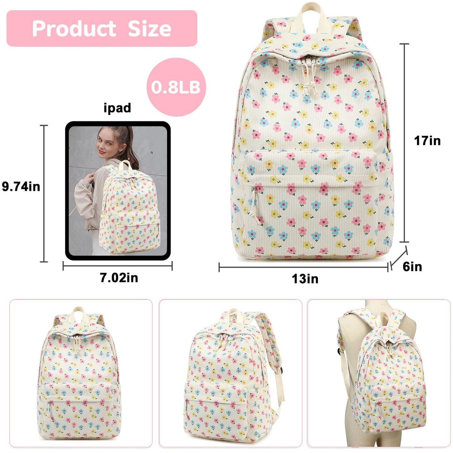 School Backpack for Teen Girls & Women, Corduroy