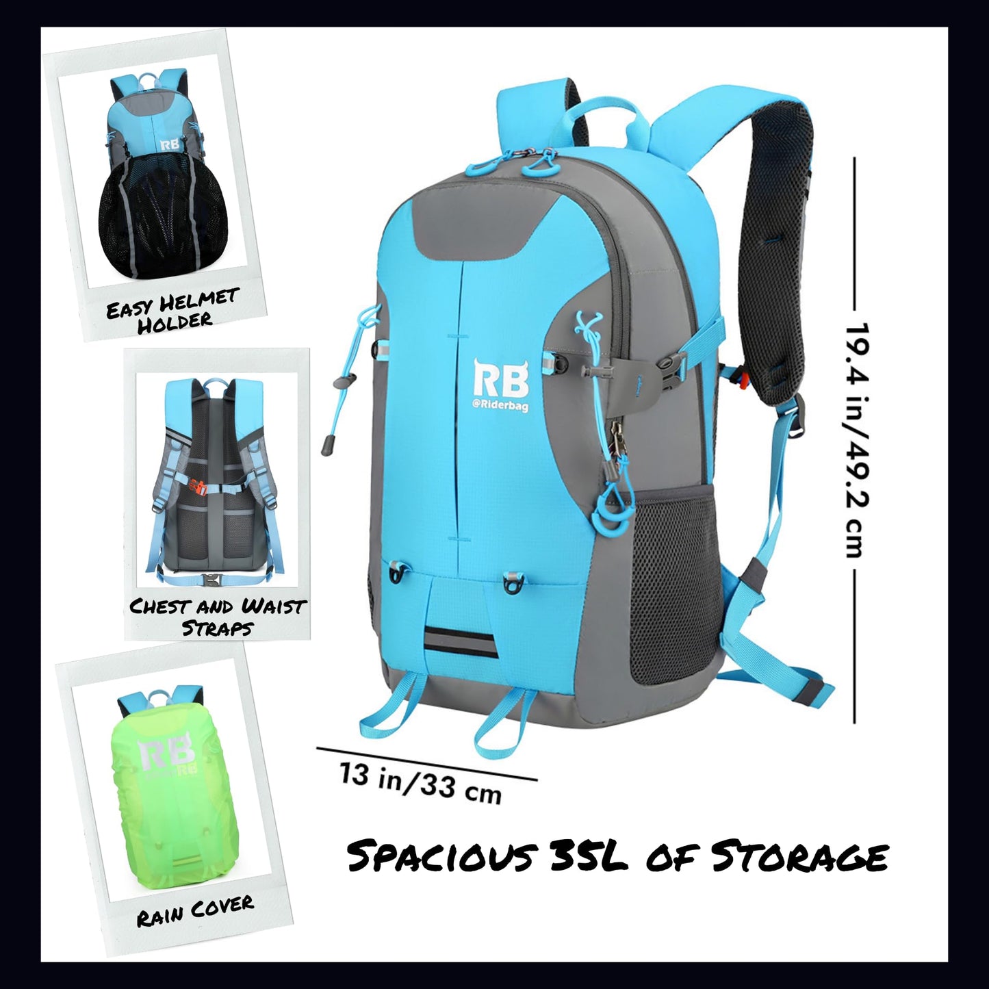 Reflective Motorcycle Backpack with Helmet Holder, Green