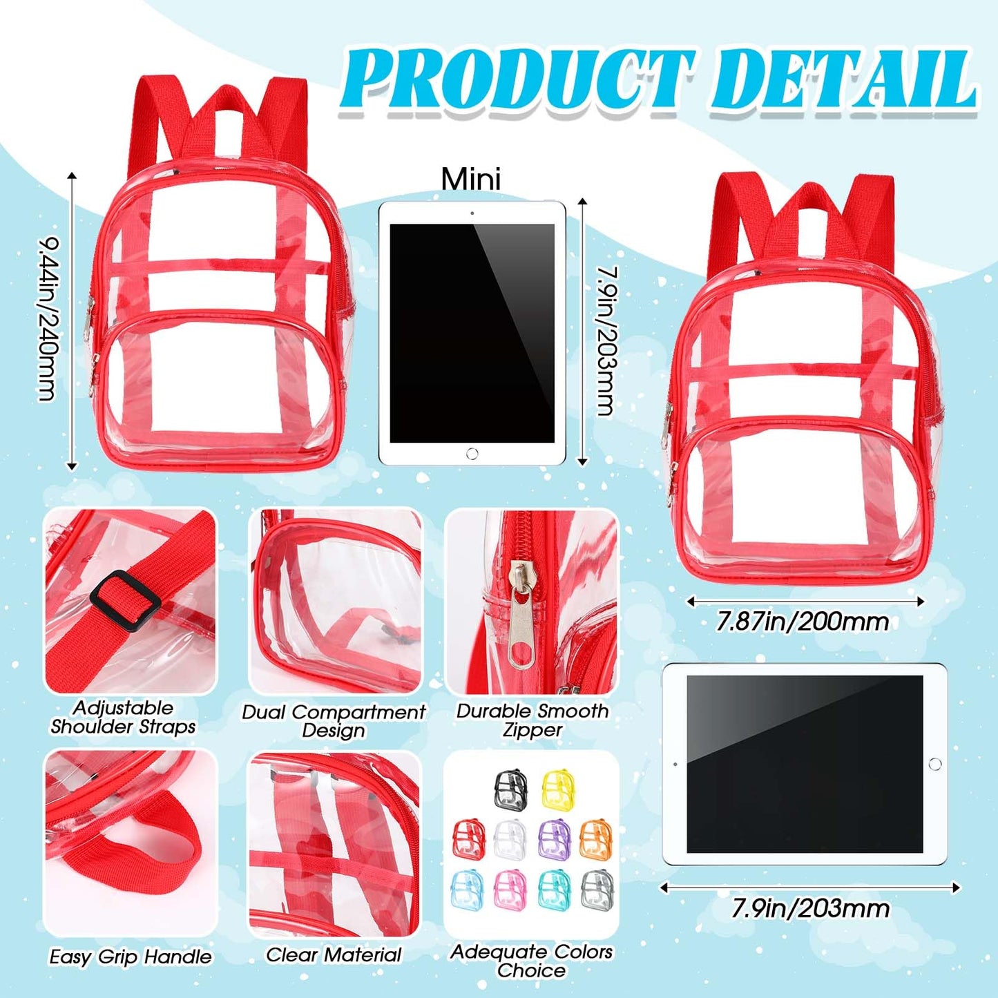 Aliceset 9" Clear Backpacks – 100 Pack