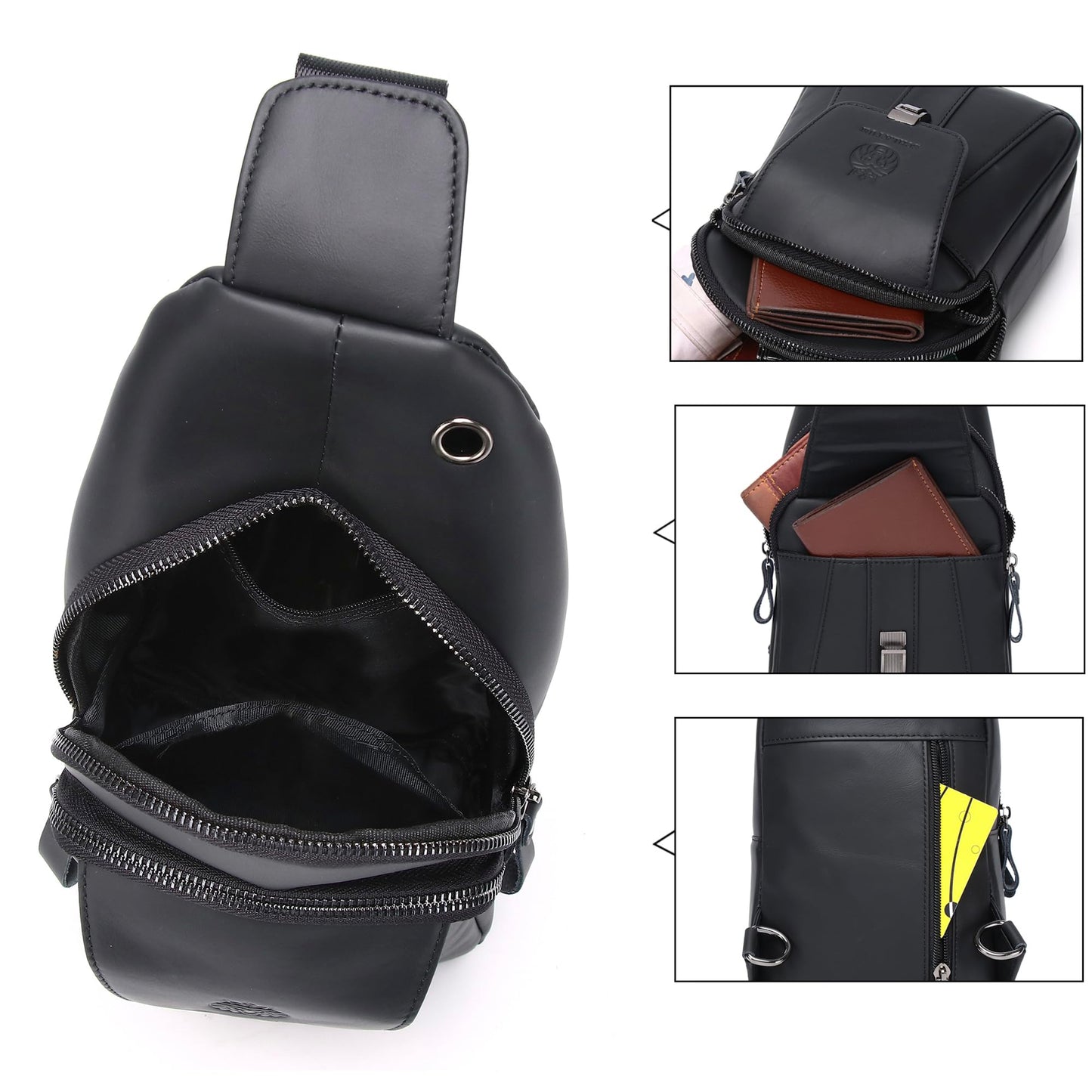 LUKZIJAES Genuine Leather Sling Bag for Men