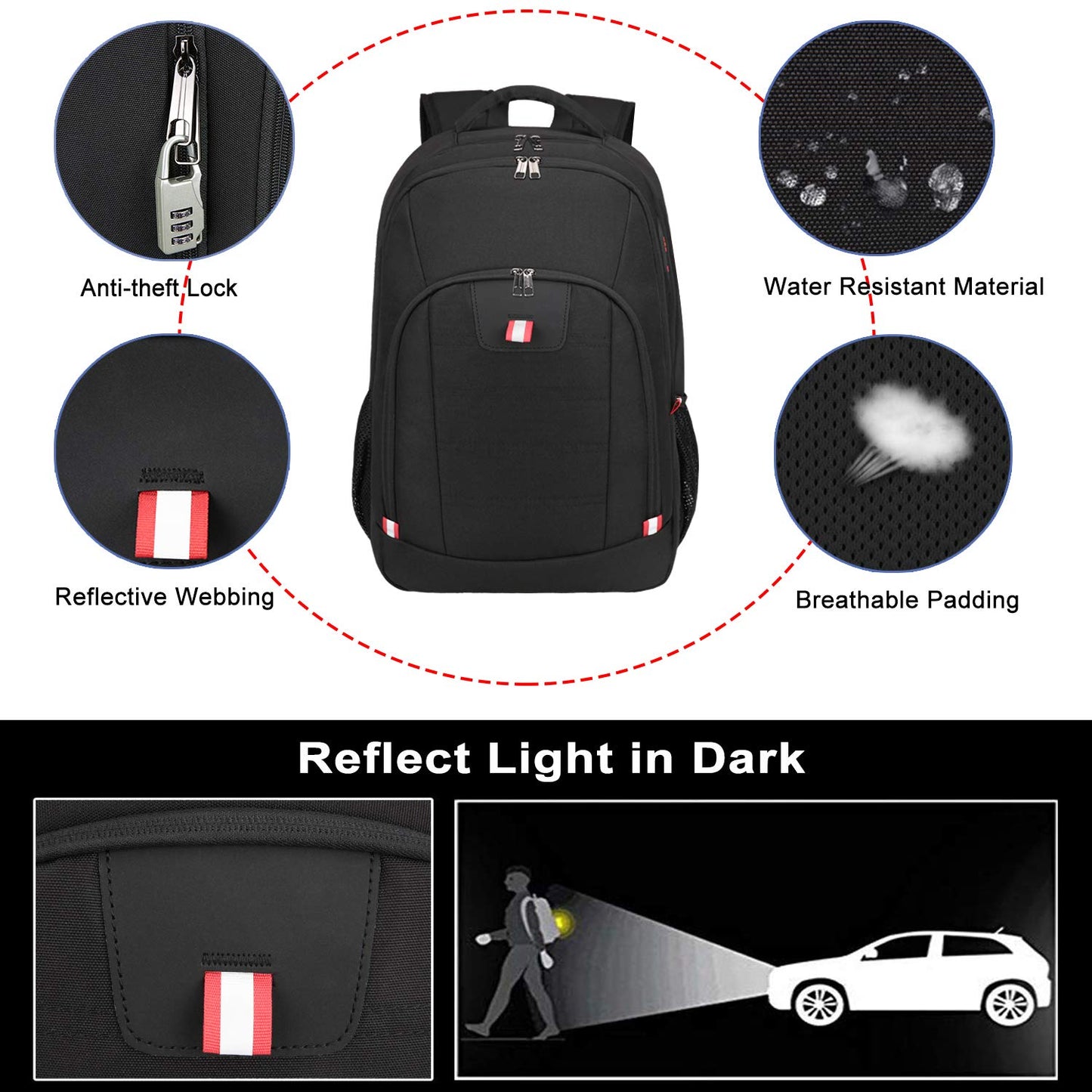 Travel Laptop Backpack, Black Backpack for Men and Women