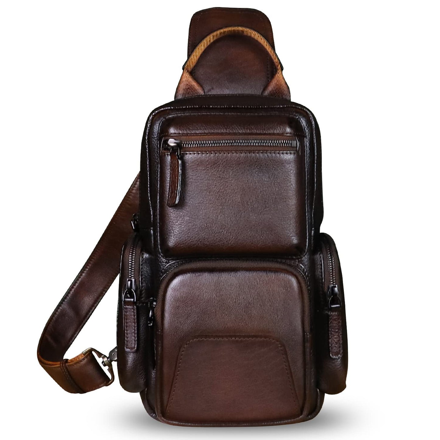 IVTG Genuine Leather Sling Crossbody Bag, Brown