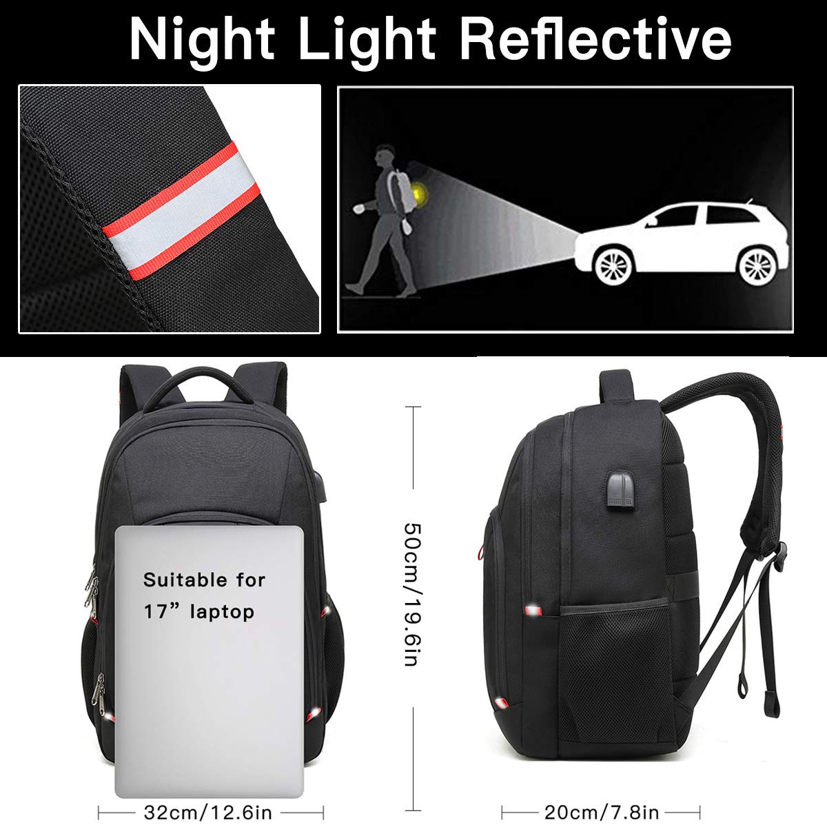 Travel Laptop Backpack, Black Backpack for Men and Women
