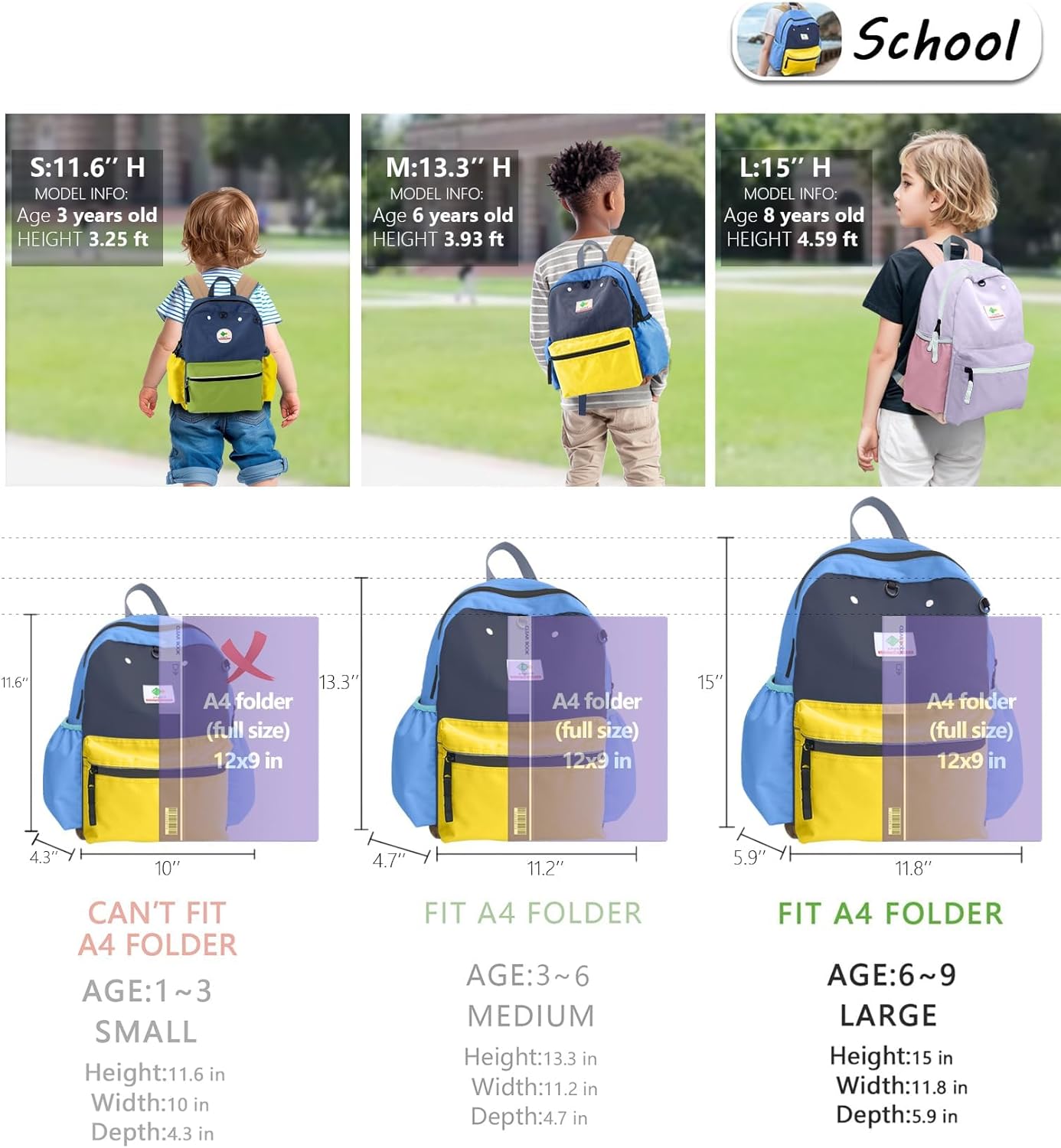 Kids Backpacks For Girls Boys, School & Travel, Large, 15