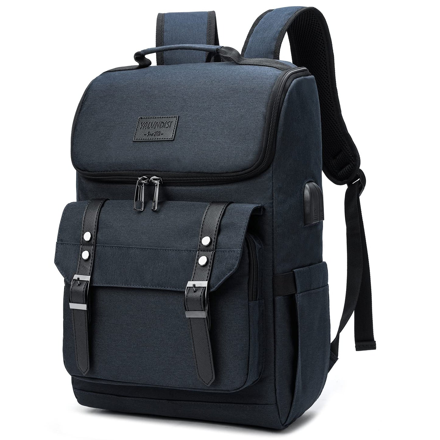 YALUNDISI Vintage Laptop Backpack with USB, Black