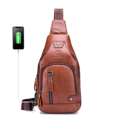 LUKZIJAES Genuine Leather Sling Bag for Men