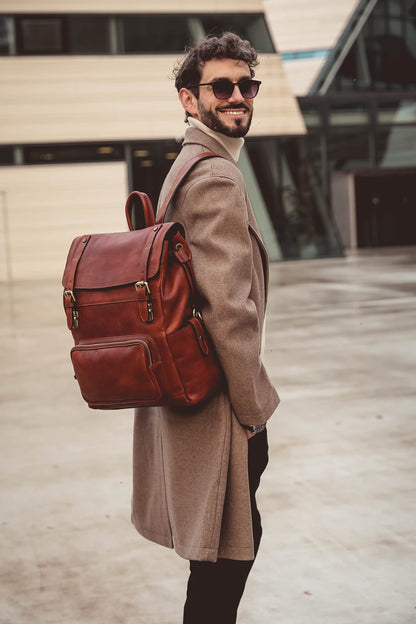 Time Resistance Leather Travel Backpack, Black