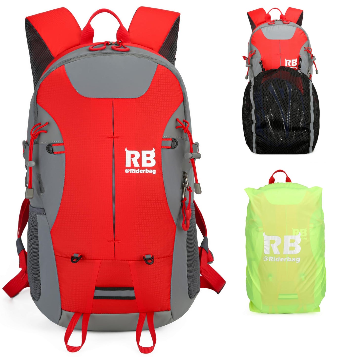 Reflective Motorcycle Backpack with Helmet Holder, Green