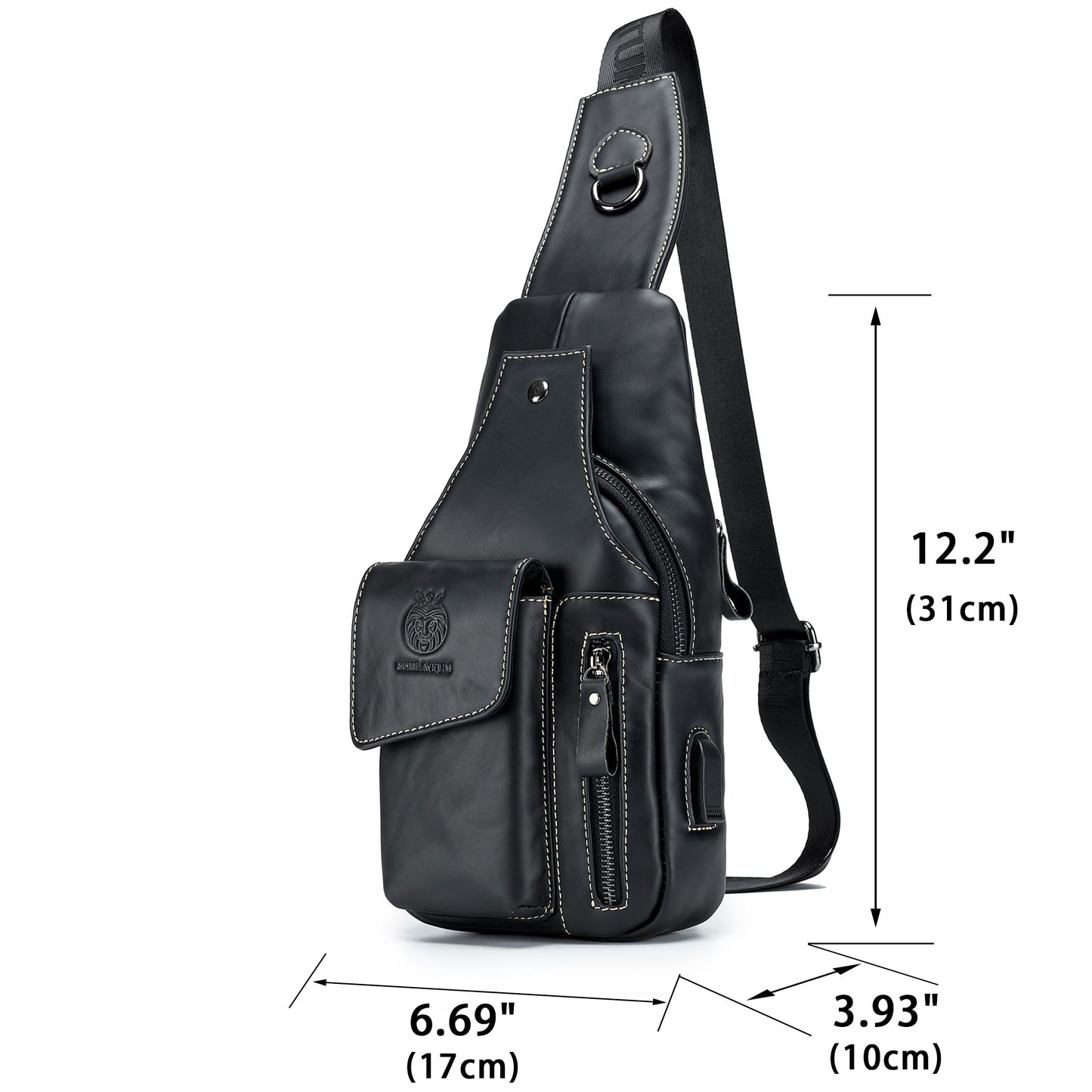 LUKZIJAES Genuine Leather Sling Bag for Men