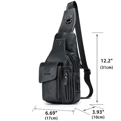 LUKZIJAES Genuine Leather Sling Bag for Men