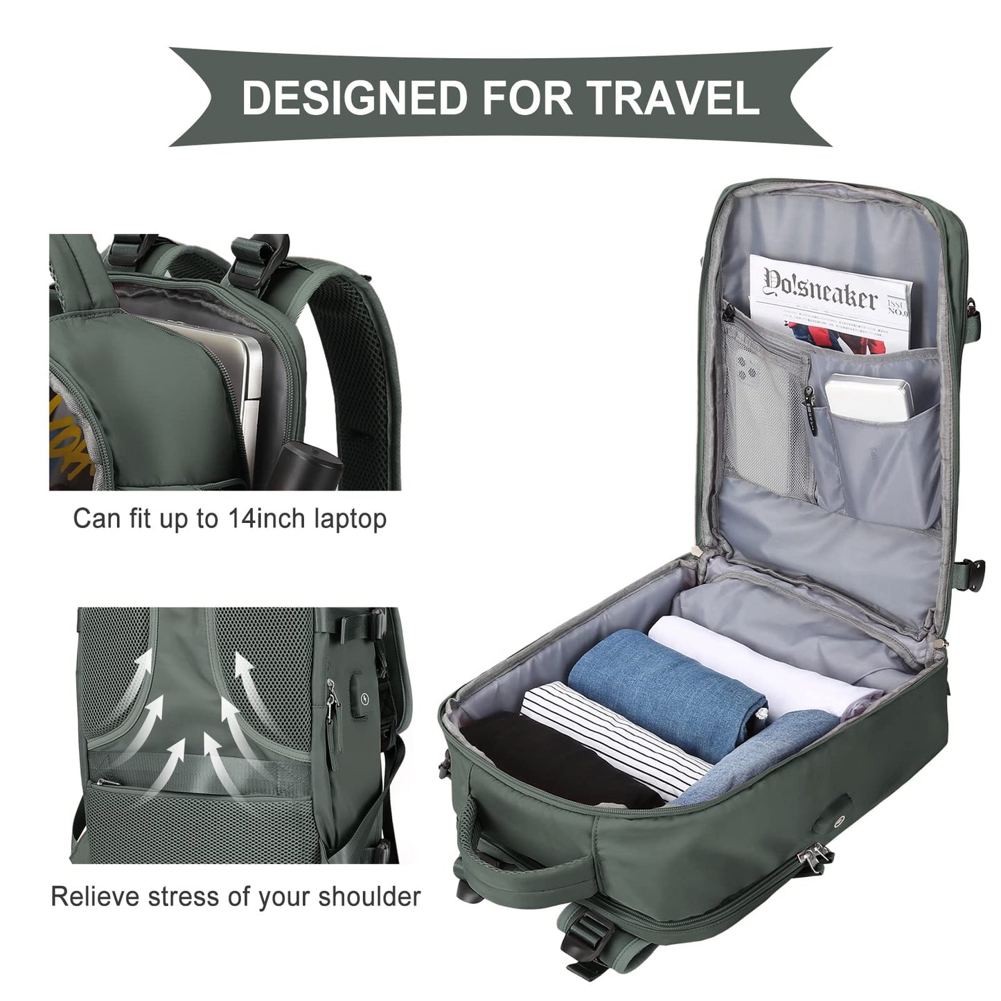 Coowoz Waterproof Travel Backpack, Peacock Blue