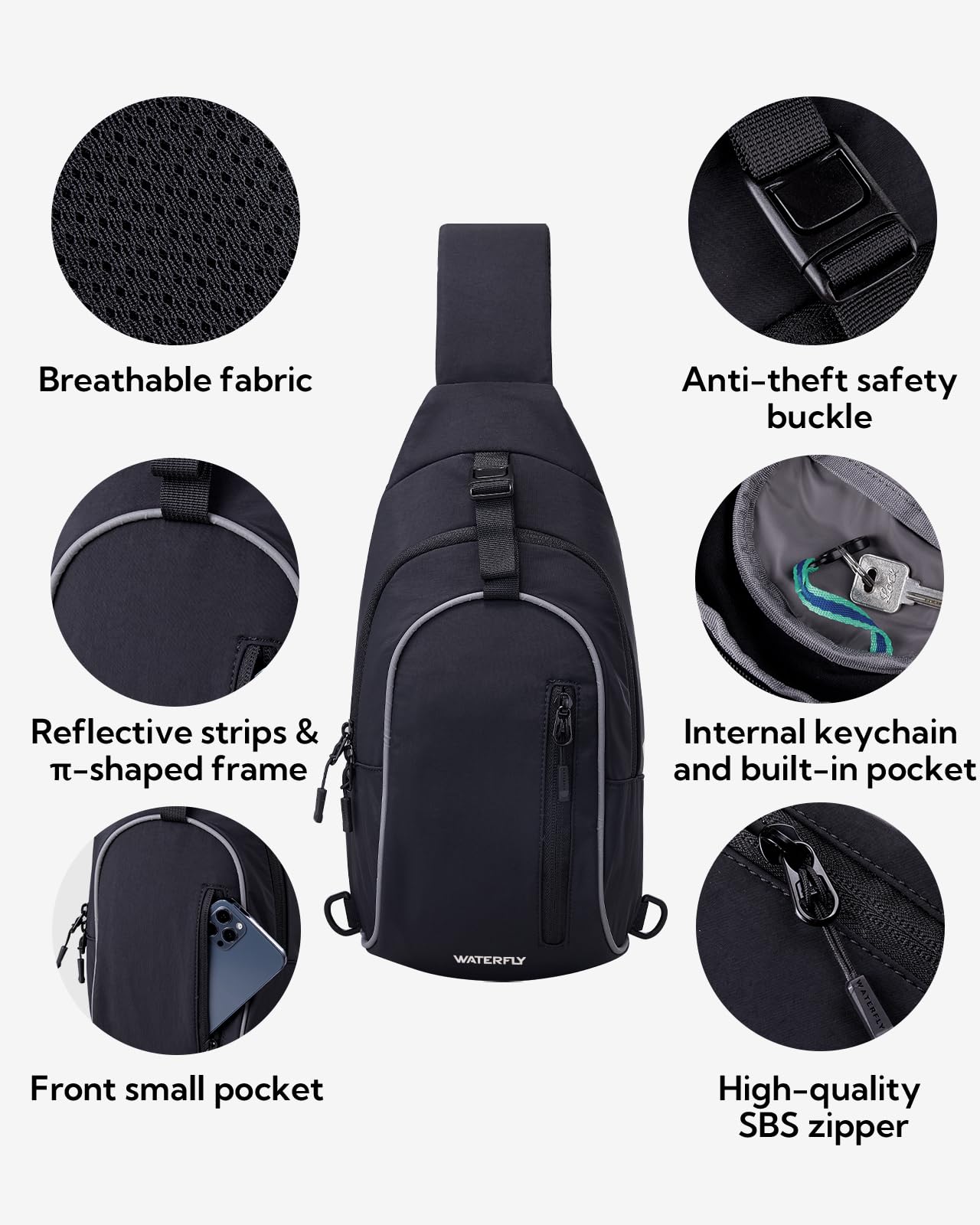 WATERFLY Crossbody Sling Backpack for Travel