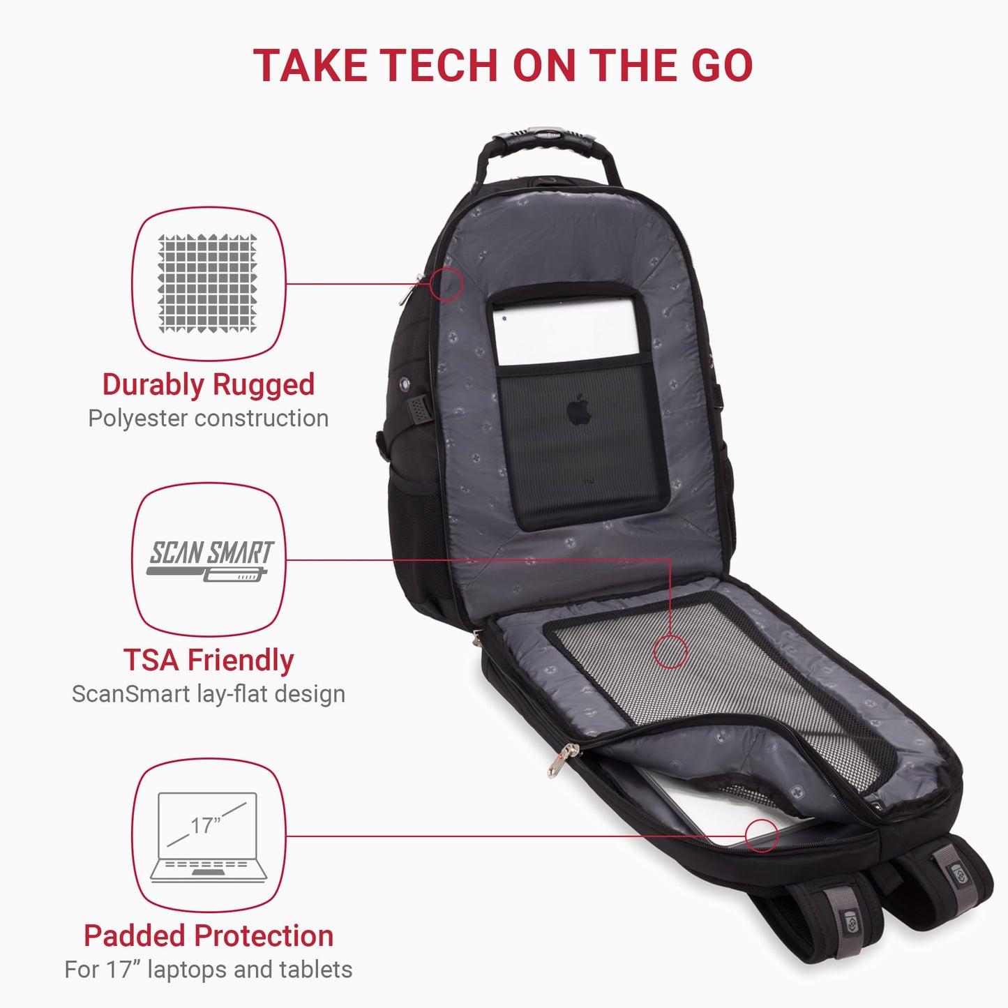SwissGear 1900 ScanSmart TSA Laptop Backpack, 17" Black