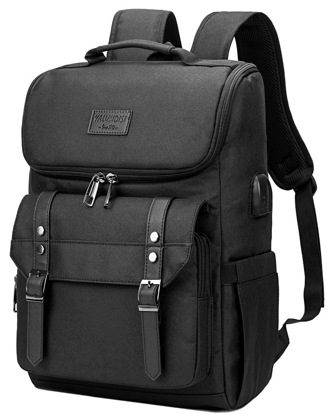 YALUNDISI Vintage Laptop Backpack with USB, Black