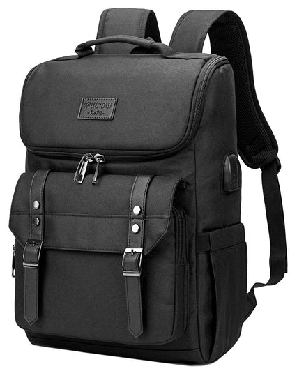 YALUNDISI Vintage Laptop Backpack with USB, Black