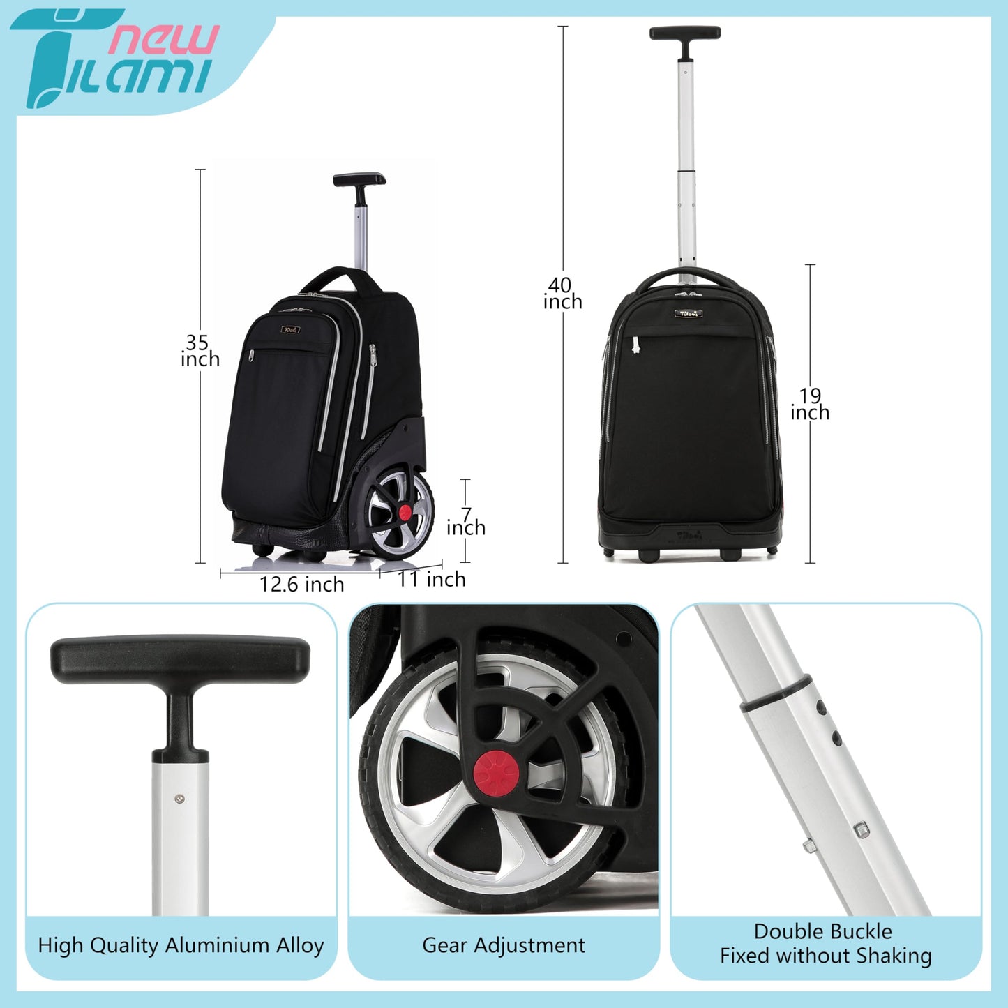 NEW TILAMI 19" Rolling Backpack for kids, Adjustable Laptop Backpack