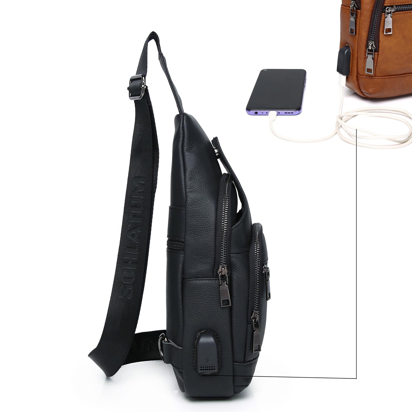 LUKZIJAES Genuine Leather Sling Bag for Men