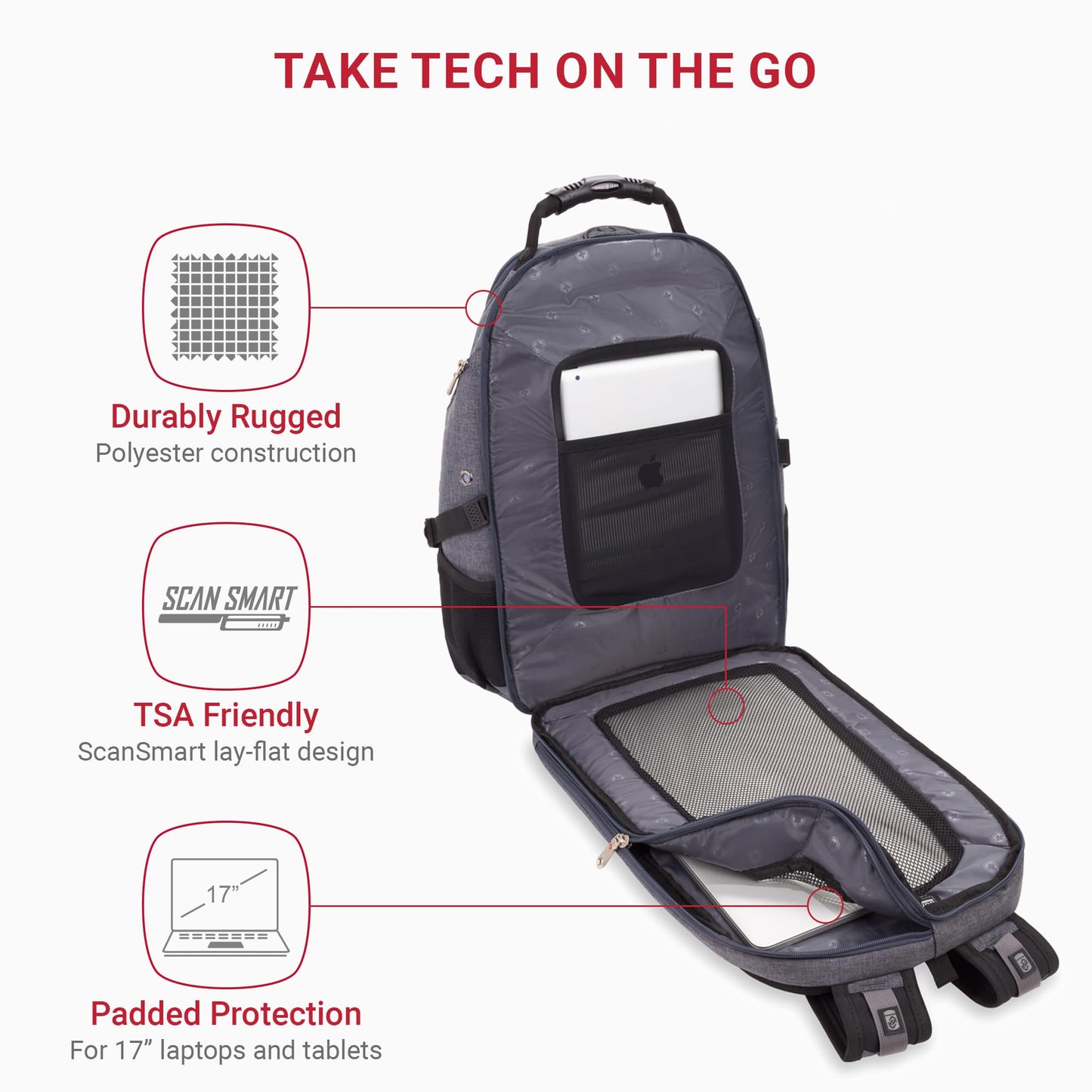 SwissGear 1900 ScanSmart TSA Laptop Backpack, 17" Black