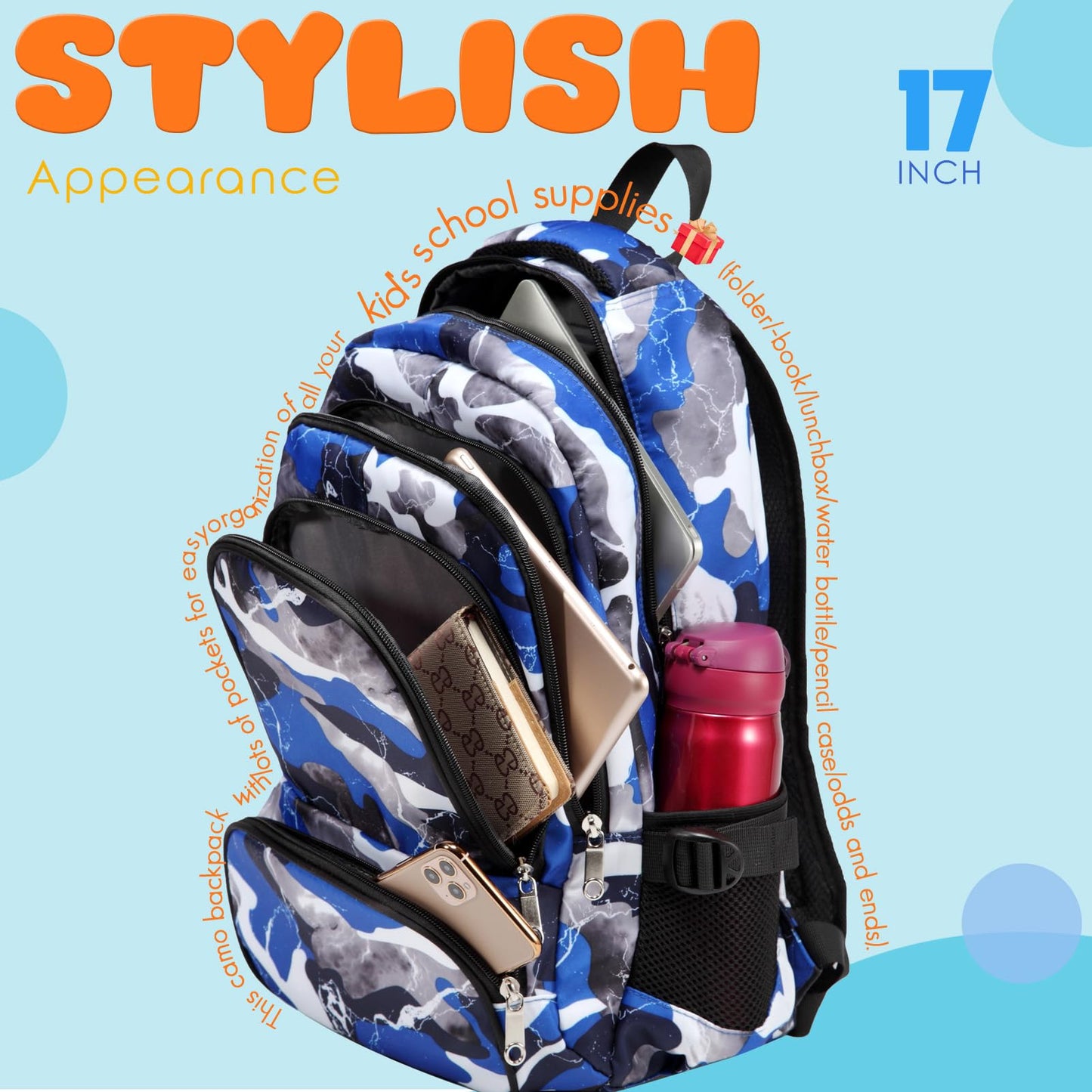 BLUEFAIRY 17" Kids Backpack for Boys