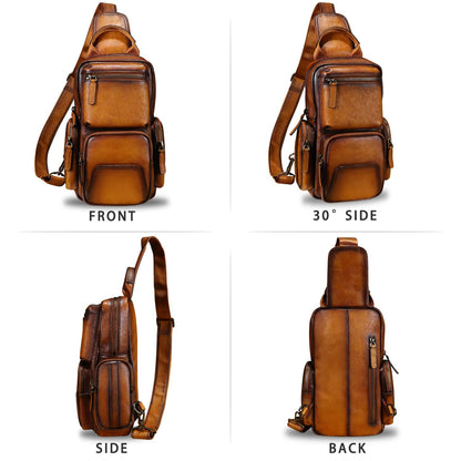 IVTG Genuine Leather Sling Crossbody Bag, Brown