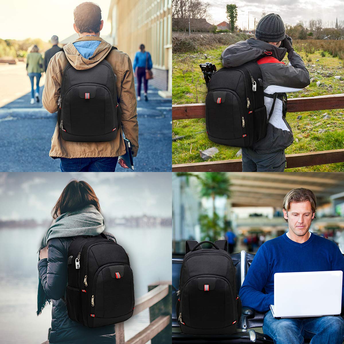 Travel Laptop Backpack, Black Backpack for Men and Women