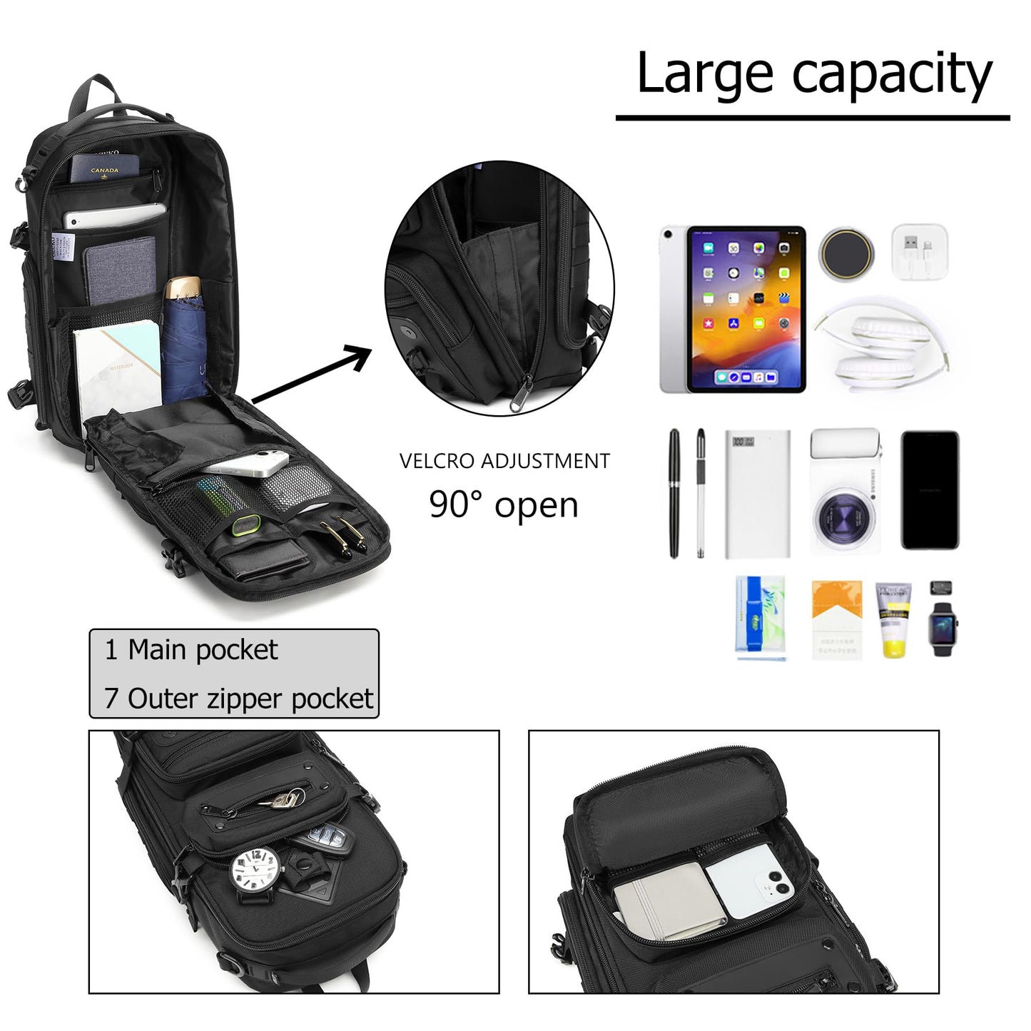 OZUKO Tactical Sling Backpack, Dark Gray