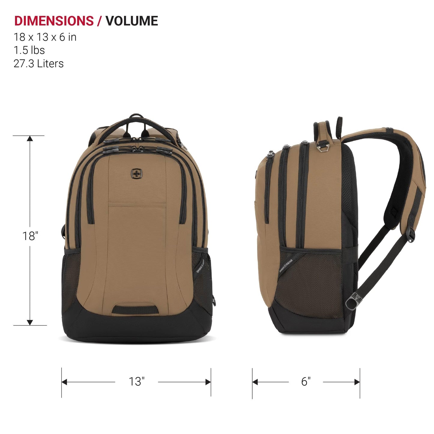 SwissGear Cecil 5505 Laptop Backpack, Pastel Brown/Black, 18-Inch