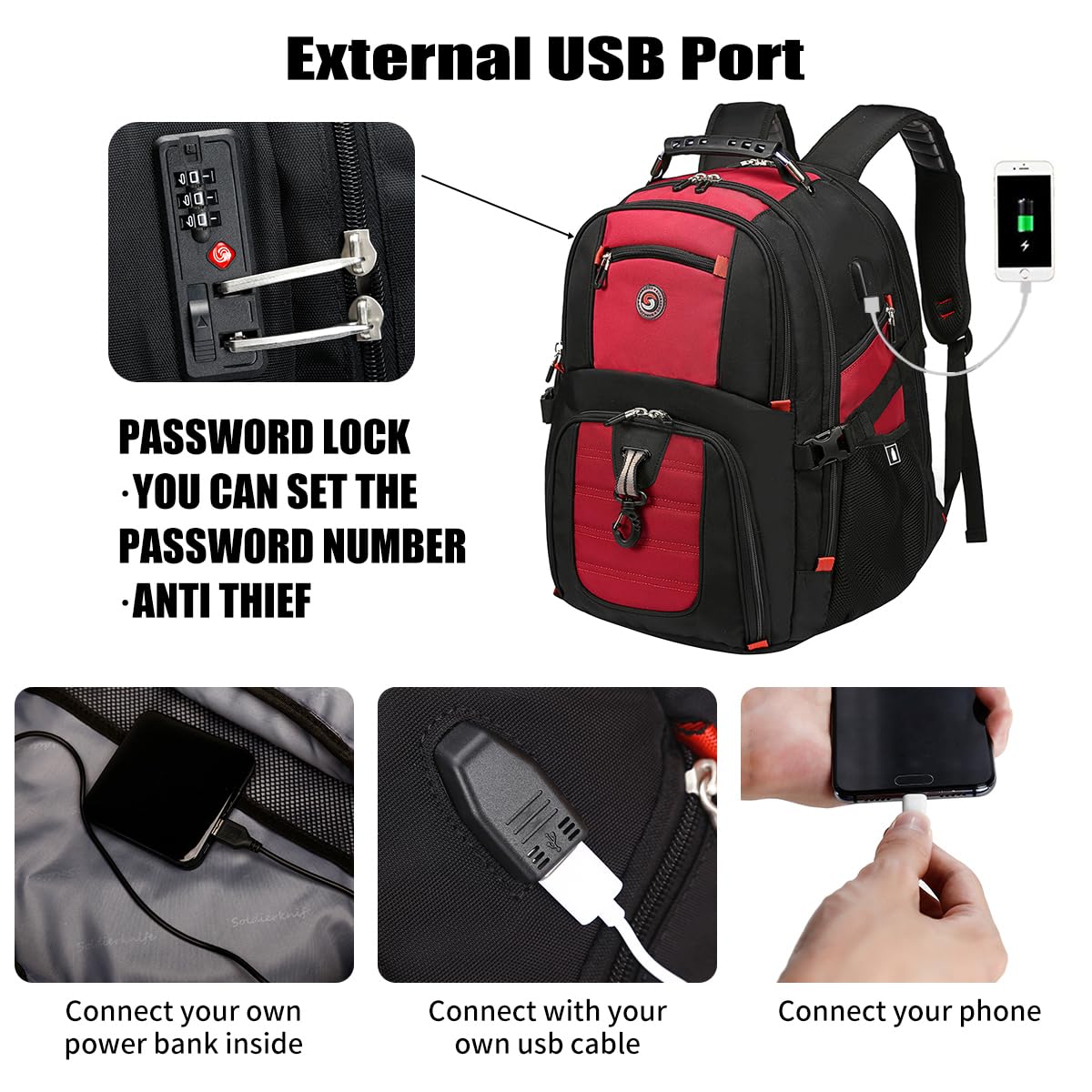 SHRRADOO 50L Laptop Backpack with USB