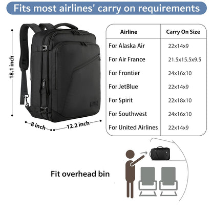 MATEIN 40L Carry-On Travel Backpack, Black