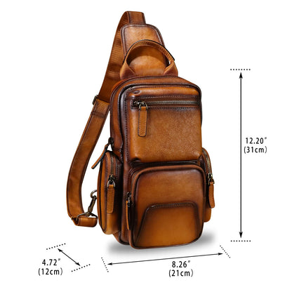 IVTG Genuine Leather Sling Crossbody Bag, Brown
