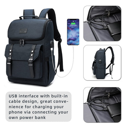 YALUNDISI Vintage Laptop Backpack with USB, Black