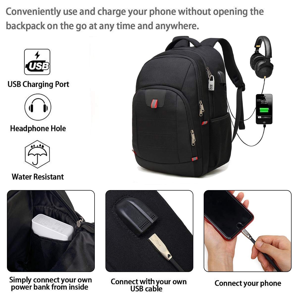 Travel Laptop Backpack, Black Backpack for Men and Women