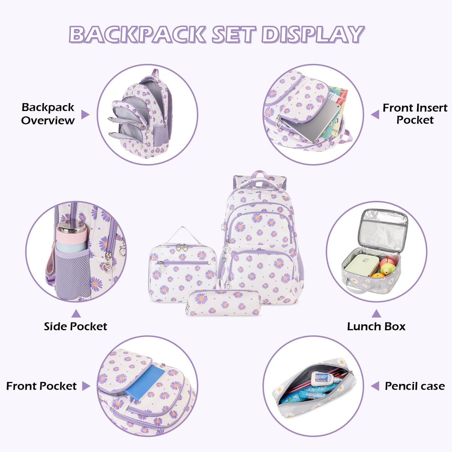 Goldwheat Daisy Backpack Set, 3pcs