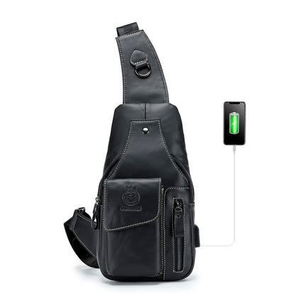 LUKZIJAES Genuine Leather Sling Bag for Men