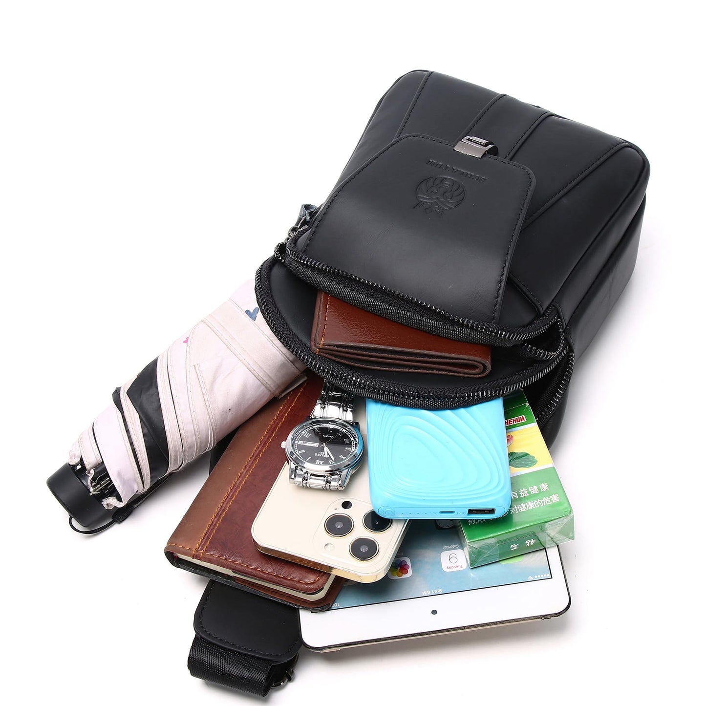 LUKZIJAES Genuine Leather Sling Bag for Men