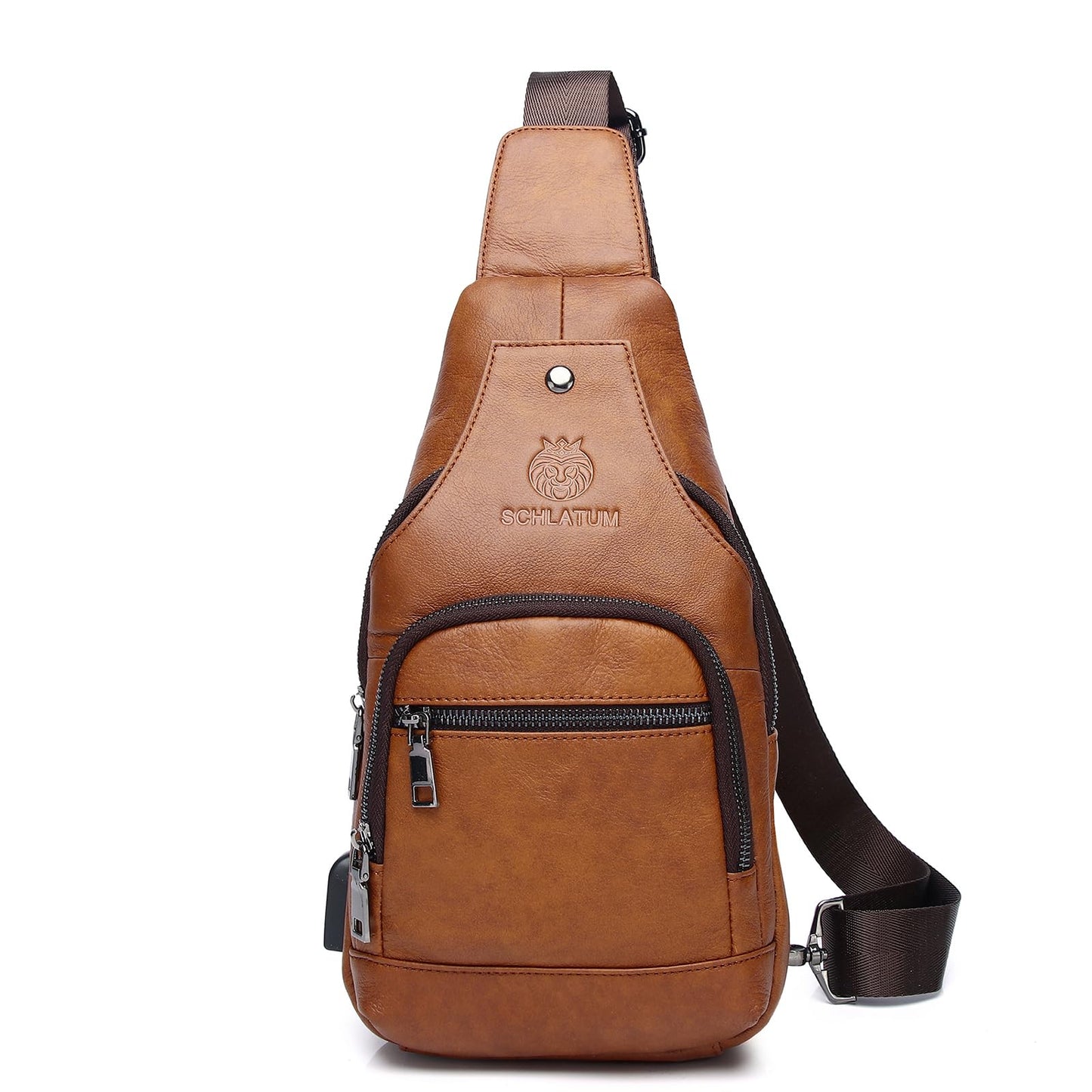 LUKZIJAES Genuine Leather Sling Bag for Men
