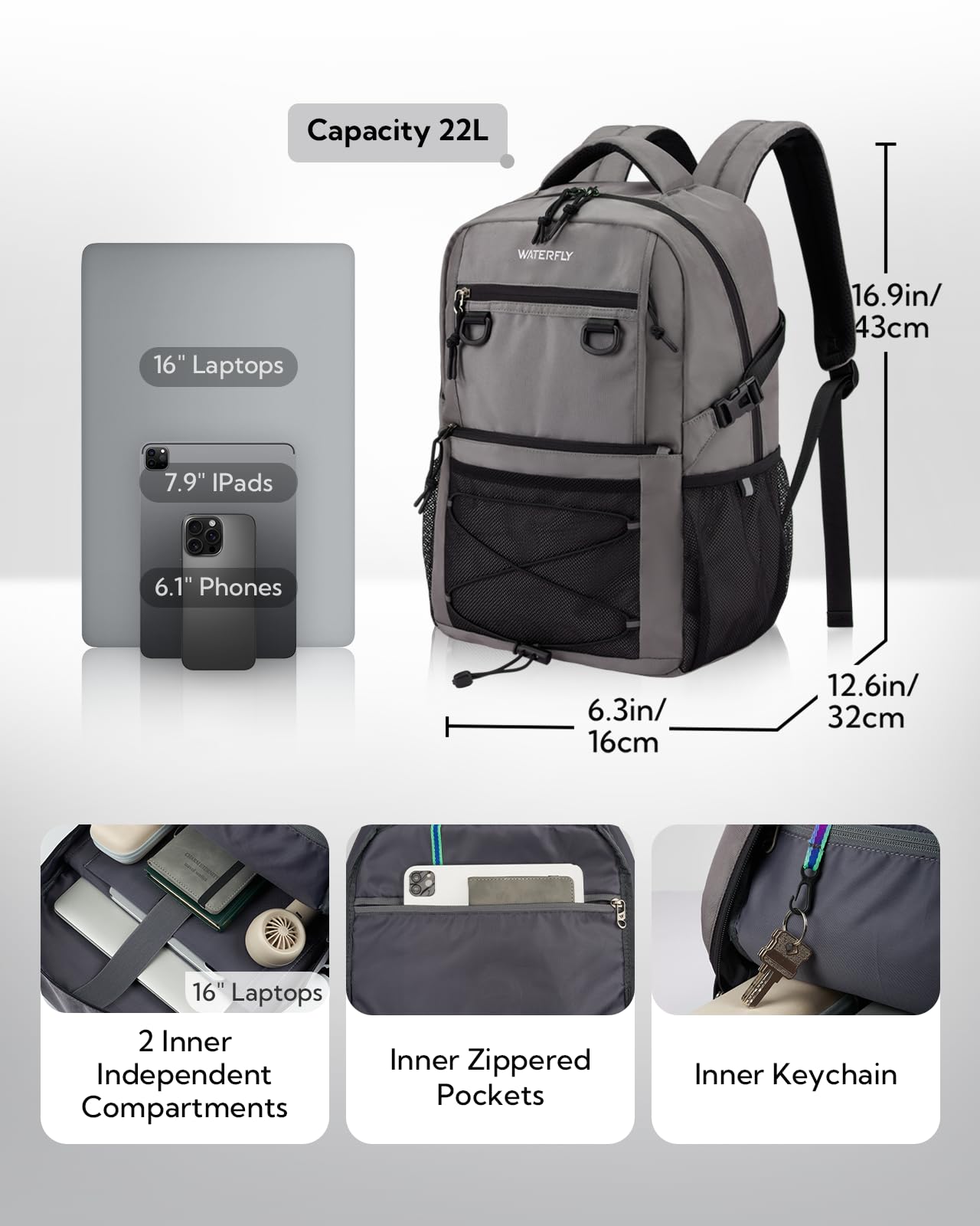 WATERFLY 22L Lightweight Travel & Hiking Backpack