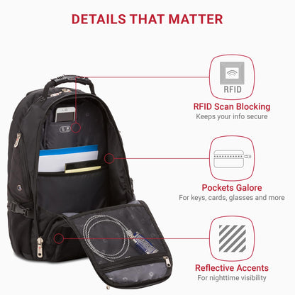 SwissGear 1900 ScanSmart TSA Laptop Backpack, 17" Black