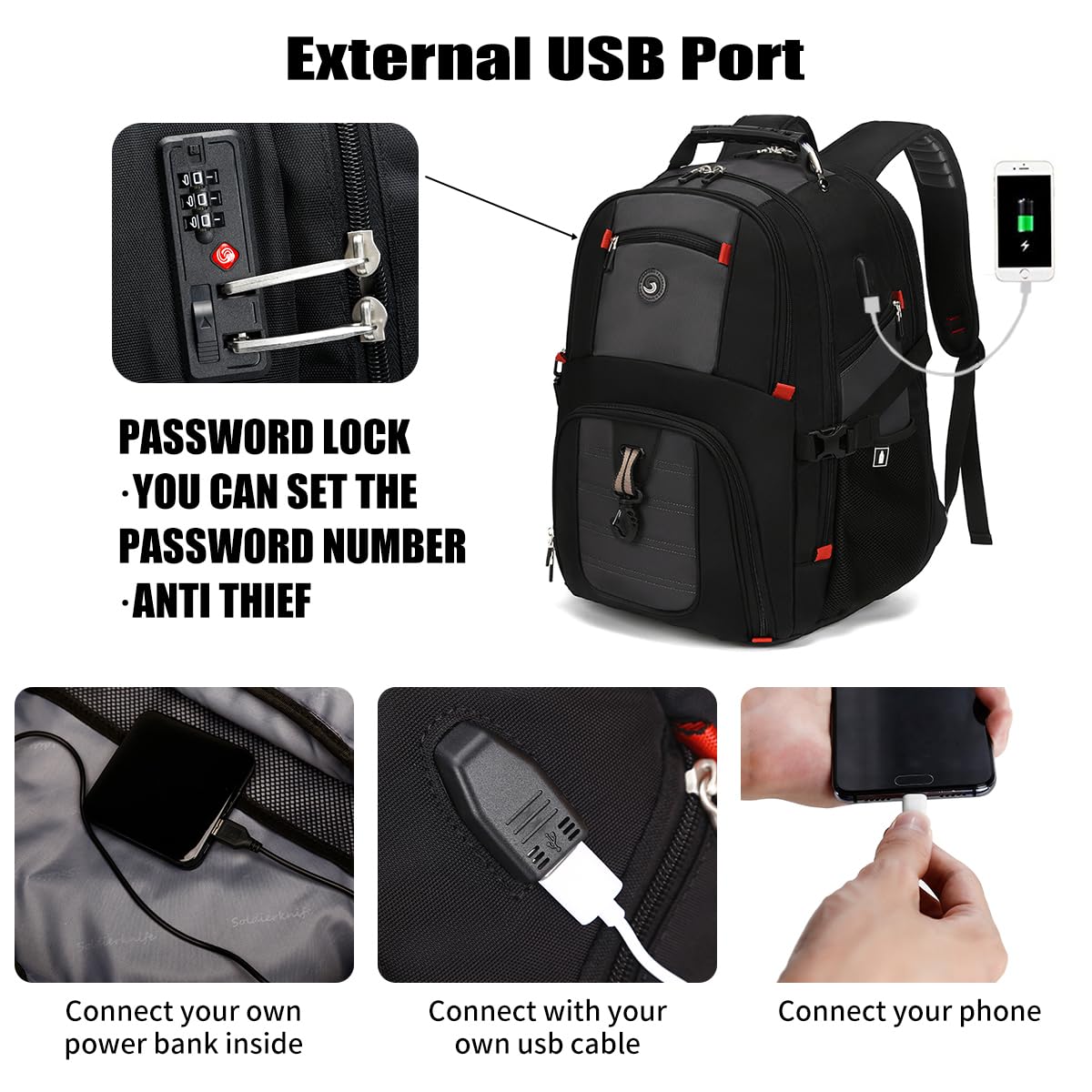 SHRRADOO 50L Laptop Backpack with USB
