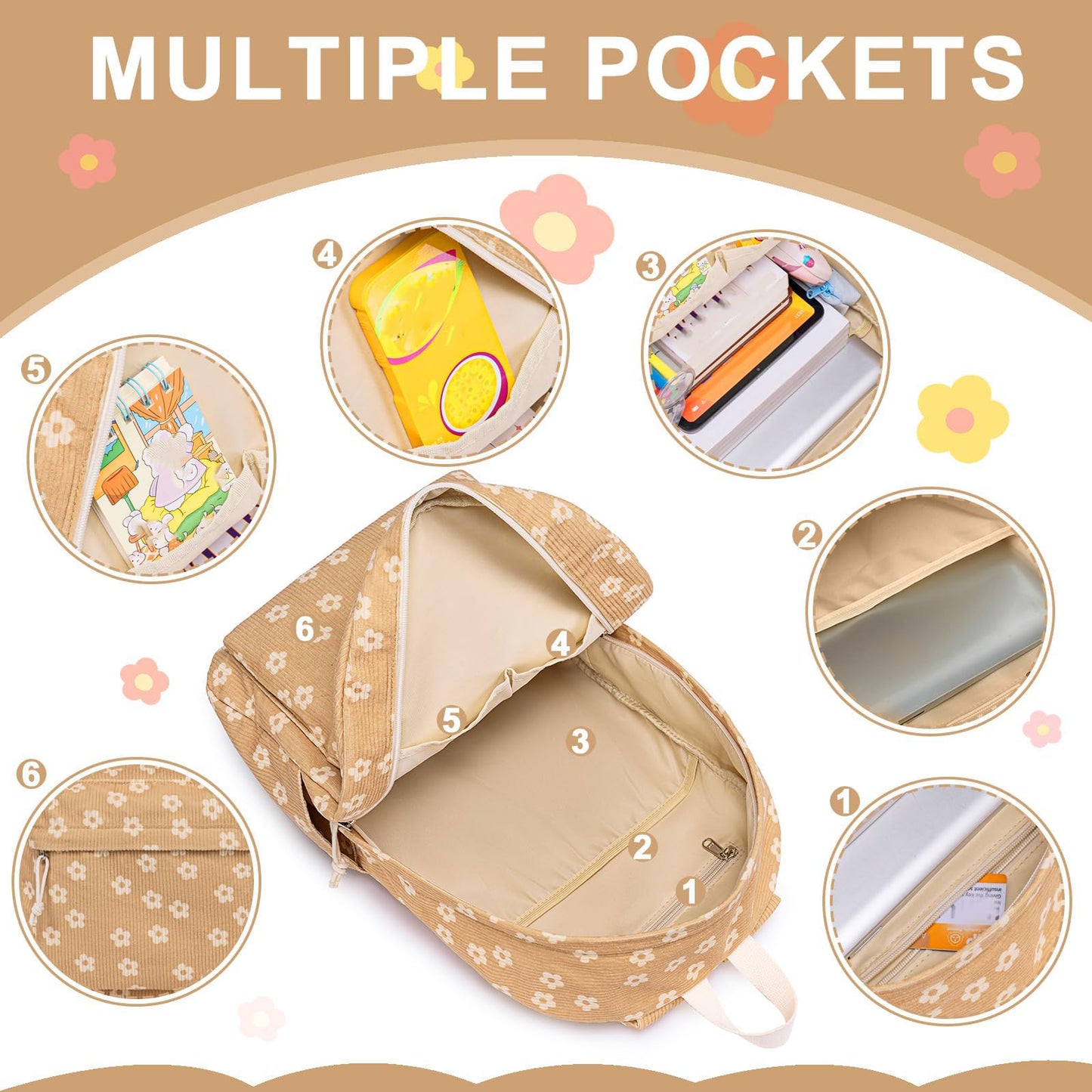 School Backpack for Teen Girls & Women, Corduroy