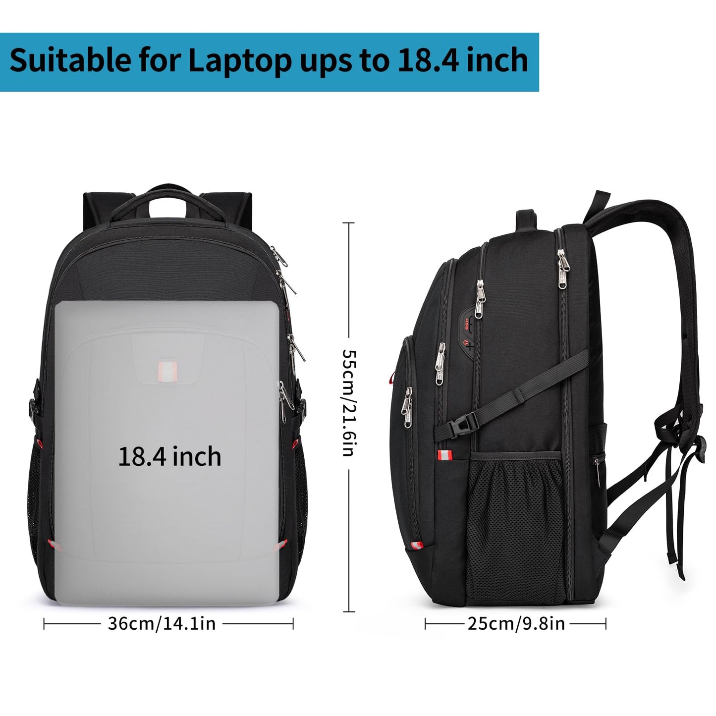 Travel Laptop Backpack, Black Backpack for Men and Women