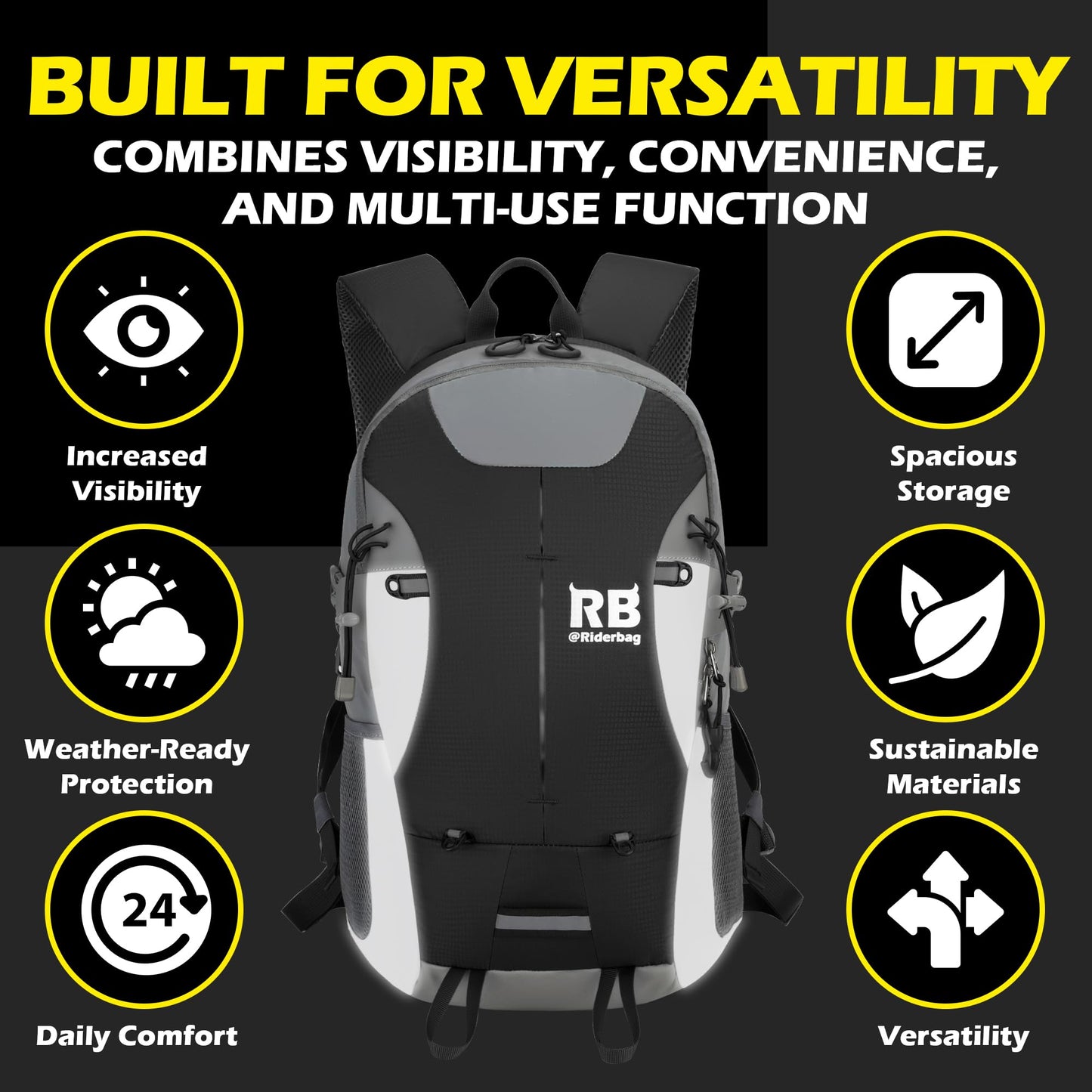 Reflective Motorcycle Backpack with Helmet Holder, Green