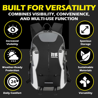 Reflective Motorcycle Backpack with Helmet Holder, Green