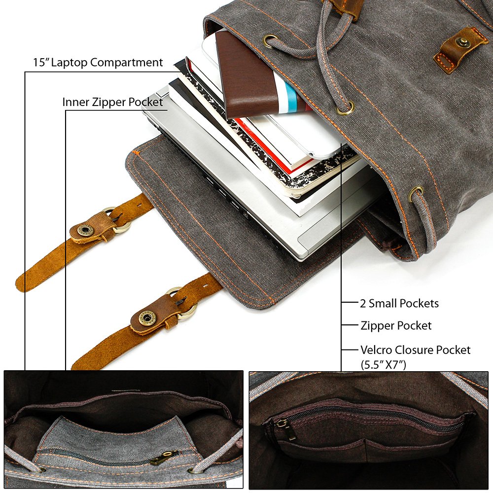 GEARONIC Vintage Canvas Laptop Backpack, 15"