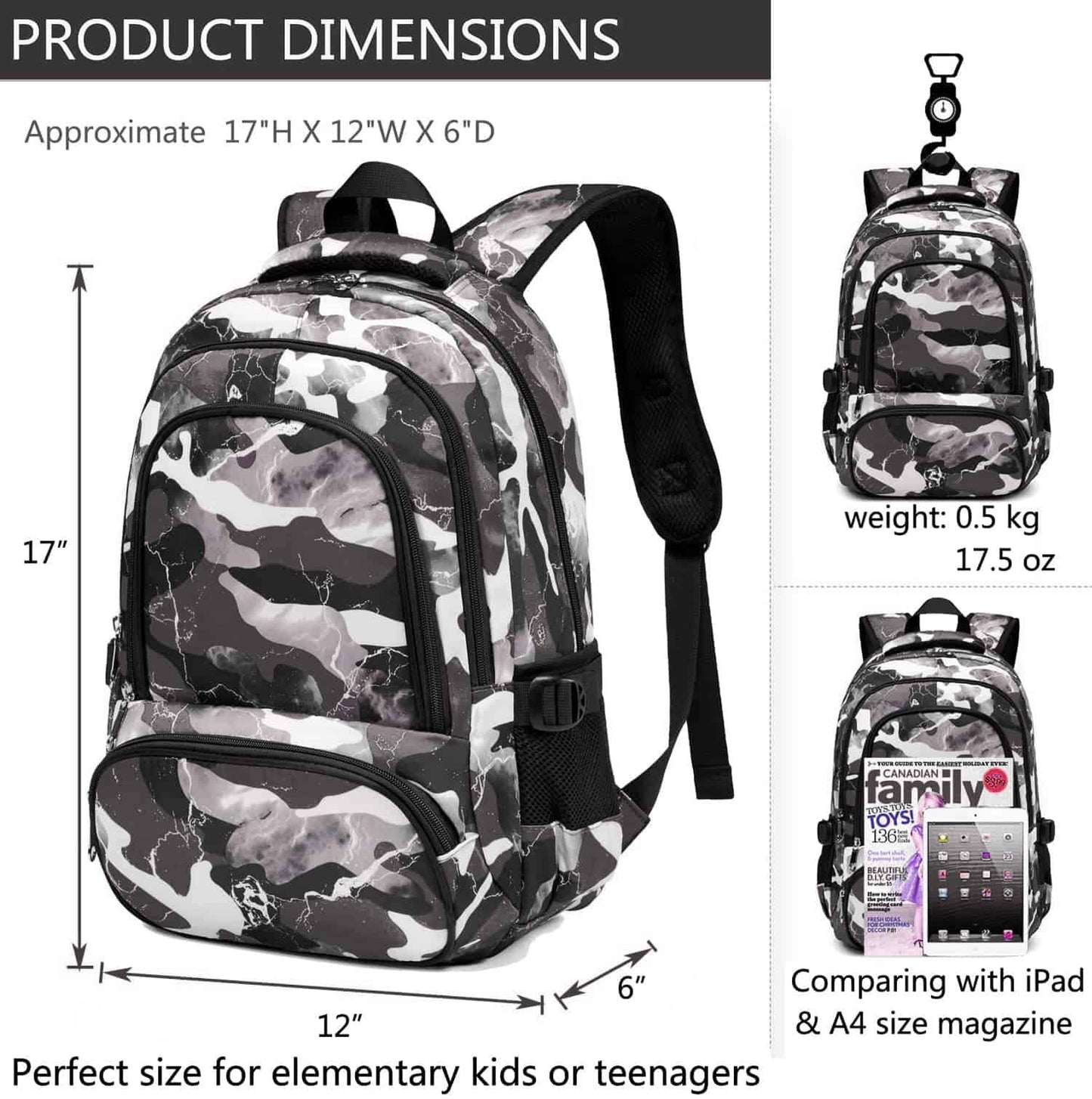 BLUEFAIRY 17" Kids Backpack for Boys