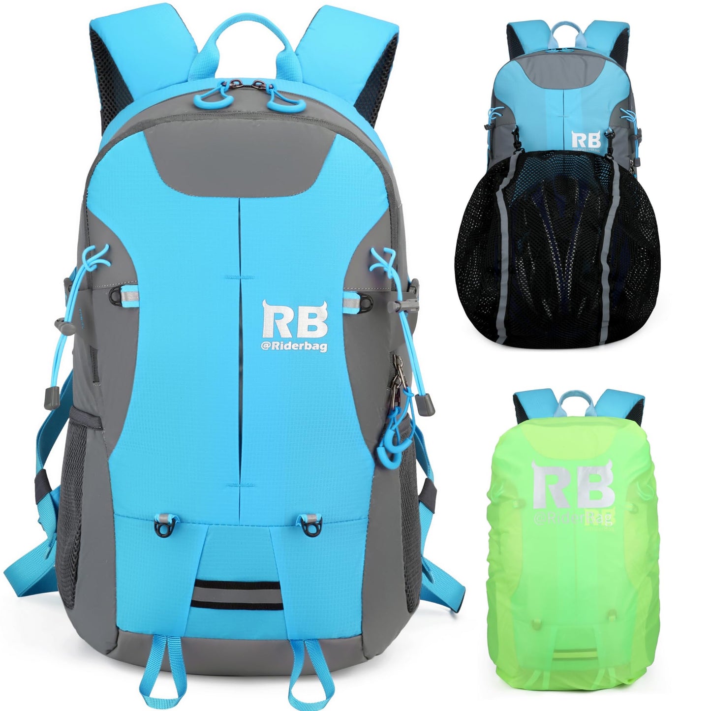 Reflective Motorcycle Backpack with Helmet Holder, Green