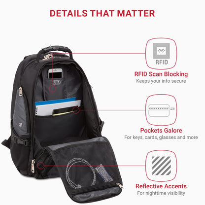 SwissGear 1900 ScanSmart TSA Laptop Backpack, 17" Black