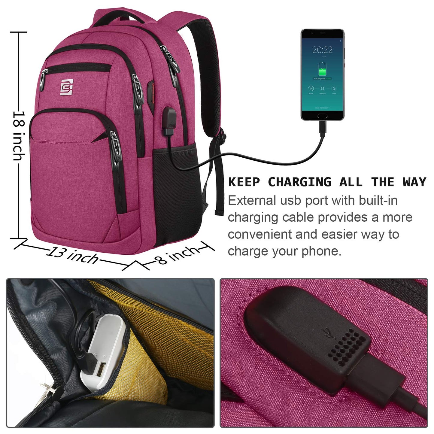 Anti-Theft Laptop Backpack with USB – 15.6" Black