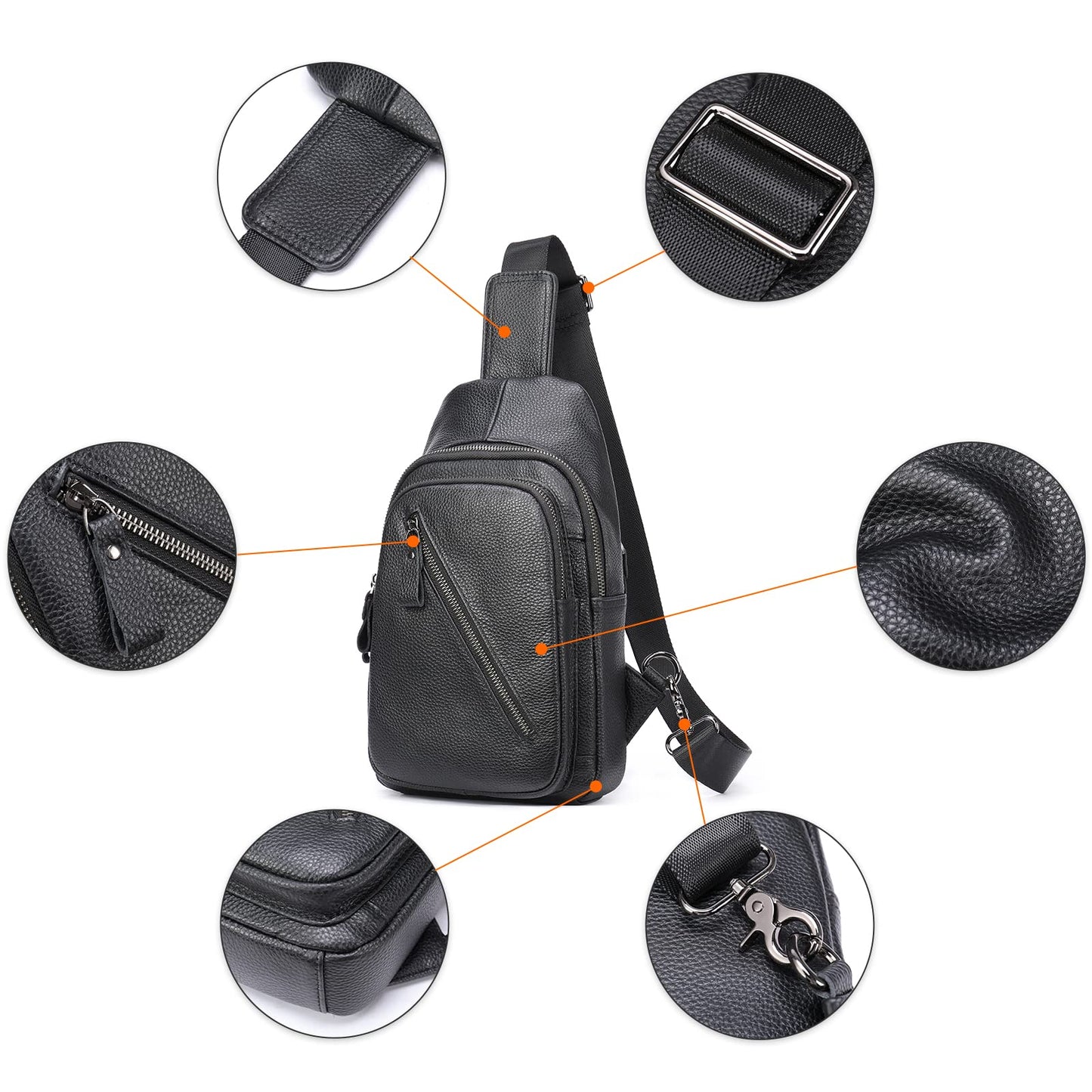 LUKZIJAES Genuine Leather Sling Bag for Men